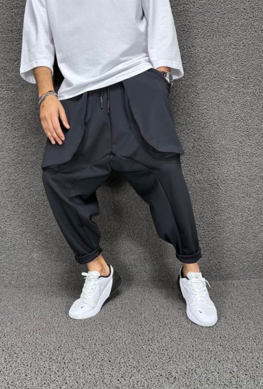 Pantaloni cu buzunare loose si siret H107