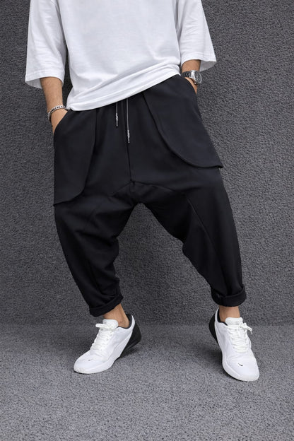Pantaloni cu buzunare loose si siret H107