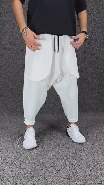 Pantaloni cu buzunare loose si siret H107